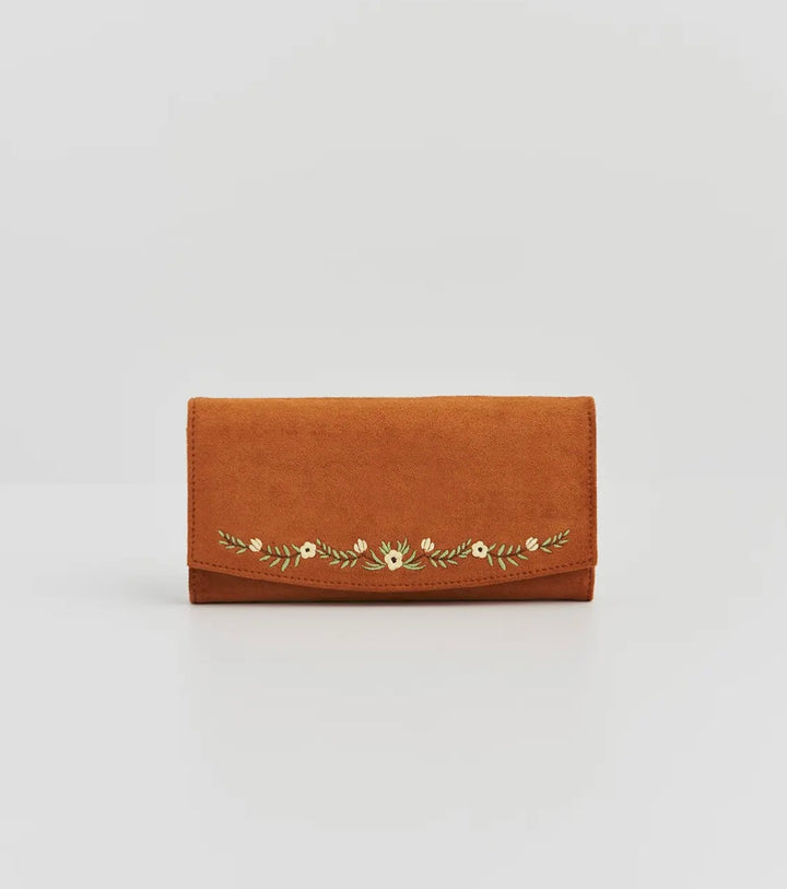 Fable Tan Faux Suede Floral Long Wallet
