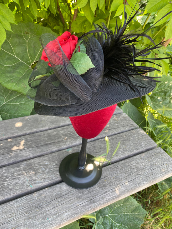 Saucer Hat with Silk Rose and feathers