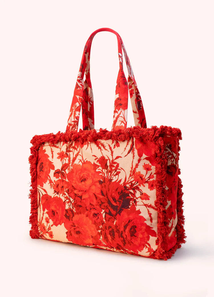 Rouge Blooms Fringe Box Cotton Tote