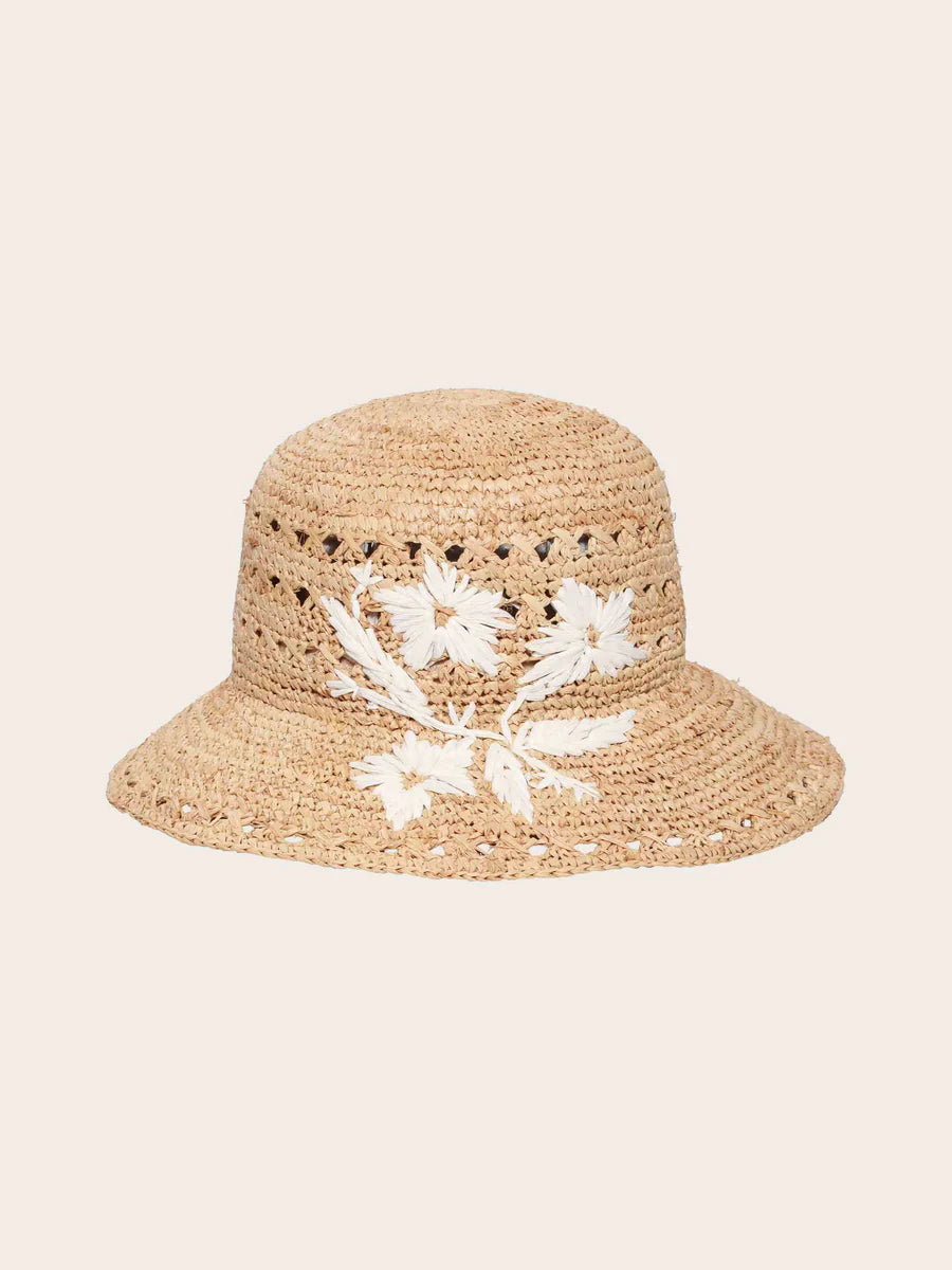 Straw Hat with Floral Embroidery