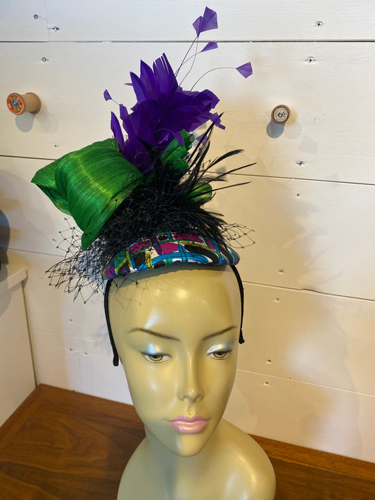 Derby Cocktail Hat Purple, Kelly Green and Black