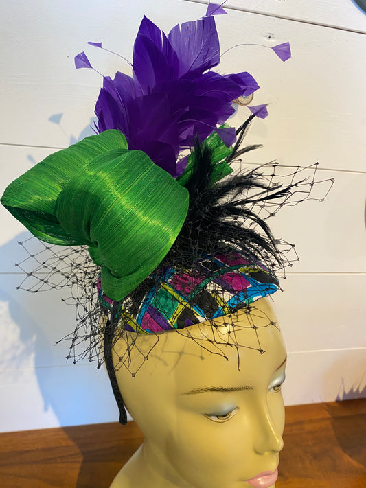 Derby Cocktail Hat Purple, Kelly Green and Black