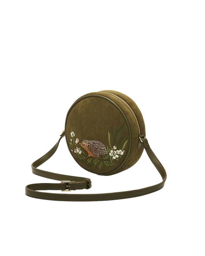 Fable Hedgehog Chloe Circle Bag in Khaki Suede