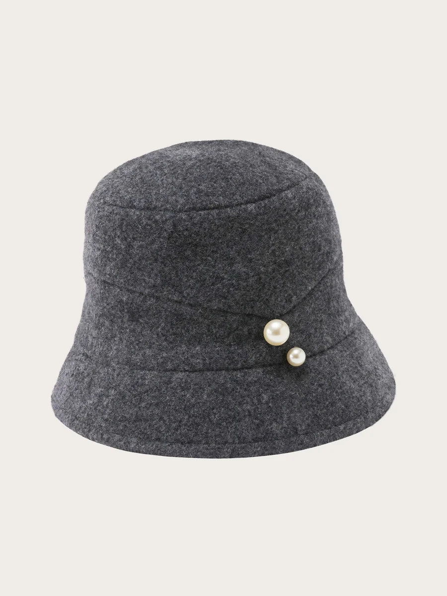 Bell-Shaped Hat in Charcoal with Pearls