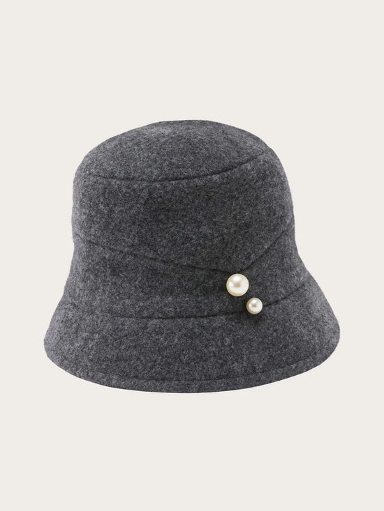 Bell-Shaped Hat in Charcoal with Pearls