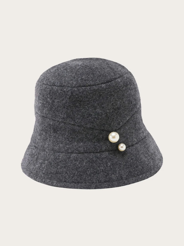 Bell-Shaped Hat in Charcoal with Pearls