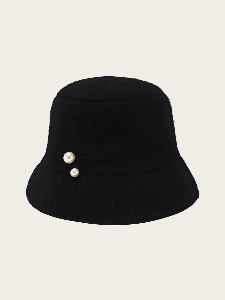 Bell-Shaped Hat in Black with Pearls