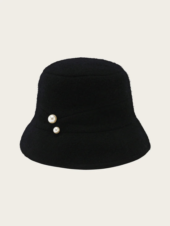 Bell-Shaped Hat in Black with Pearls