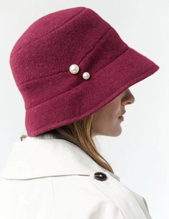 Bell-Shaped Hat in Wine with Pearls