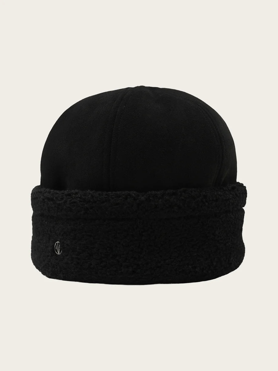 Beanie Hat Made of Faux Suede Black