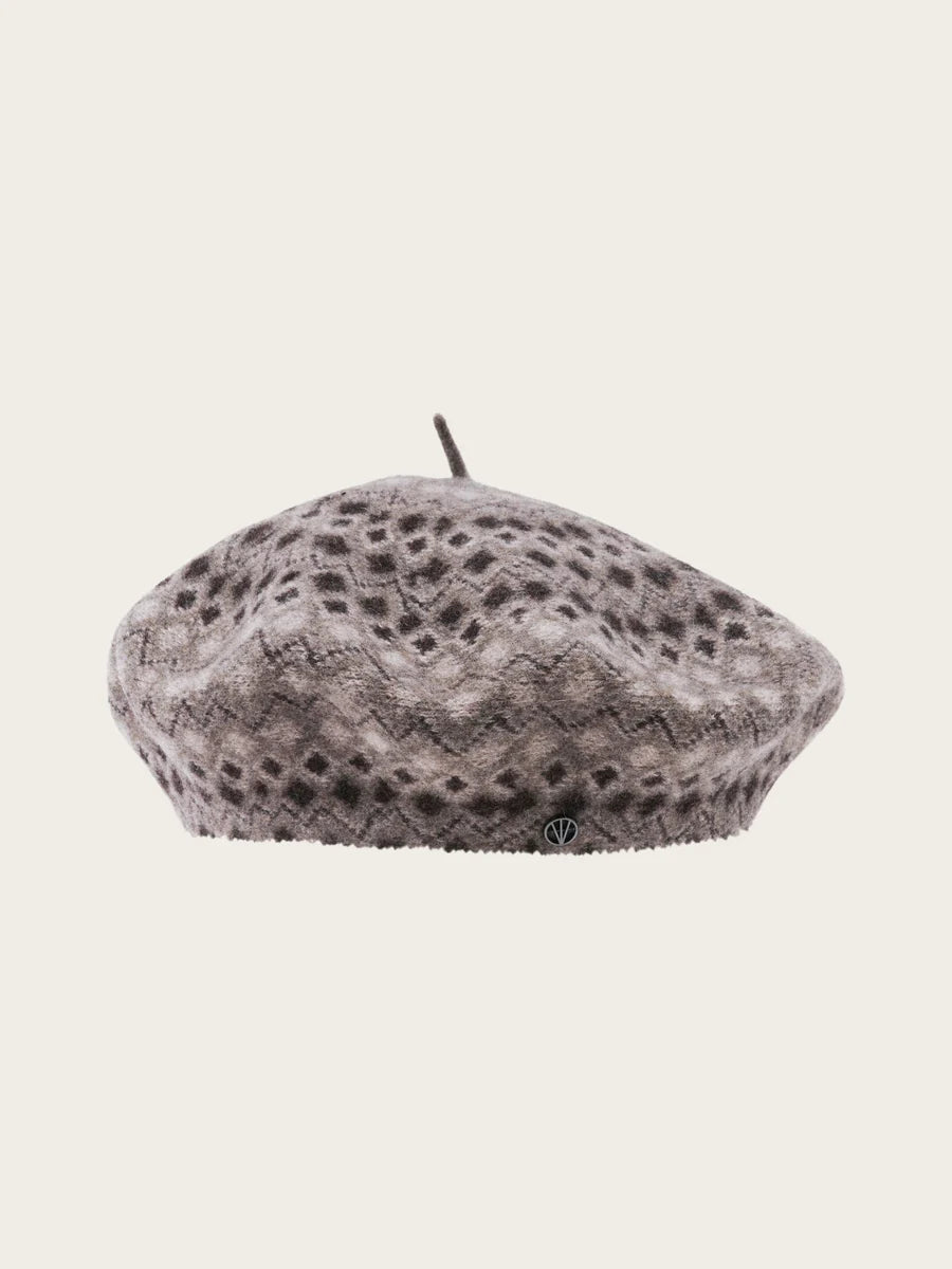 Jacquard Pattern Wool Beret Multicolour Brown