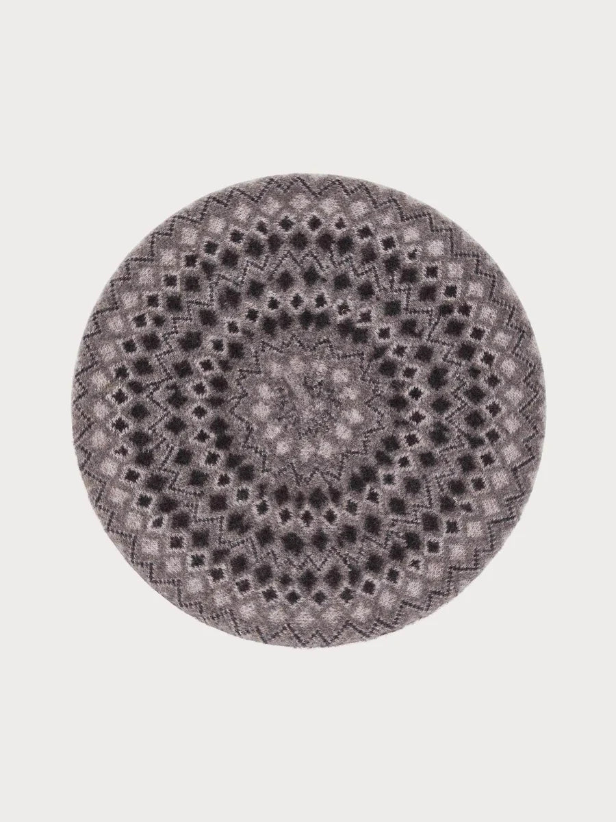 Jacquard Pattern Wool Beret Multicolour Brown