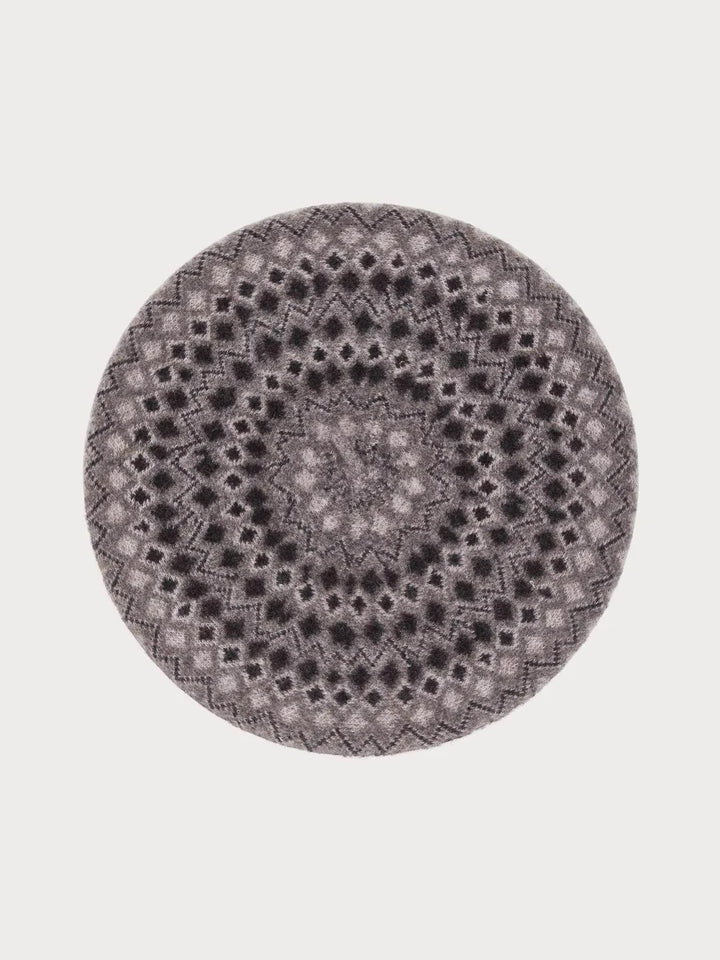 Jacquard Pattern Wool Beret Multicolour Brown