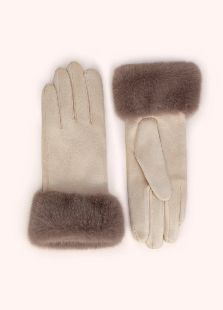 Bettina Cream Faux Suede and Faux Fur Cuff