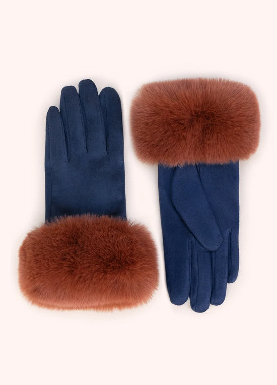 Bettina Navy  Faux Suede and Faux Fur Cuff