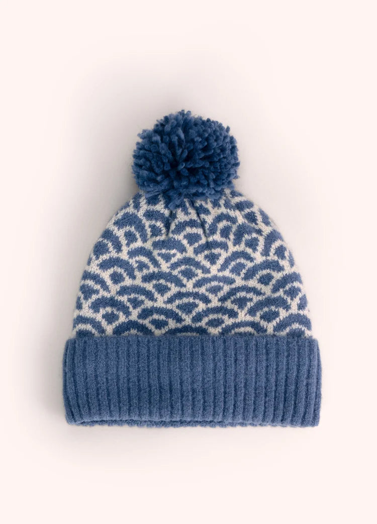 Agatha Pompom Beanie in Denim Mix