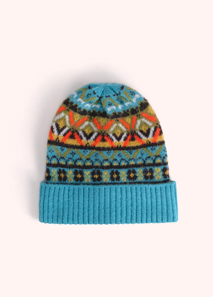 Fair Isle Beanie in Teal Mix