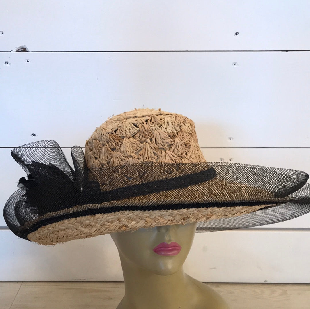 Straw Sun Hat with Vintage Flower Trim