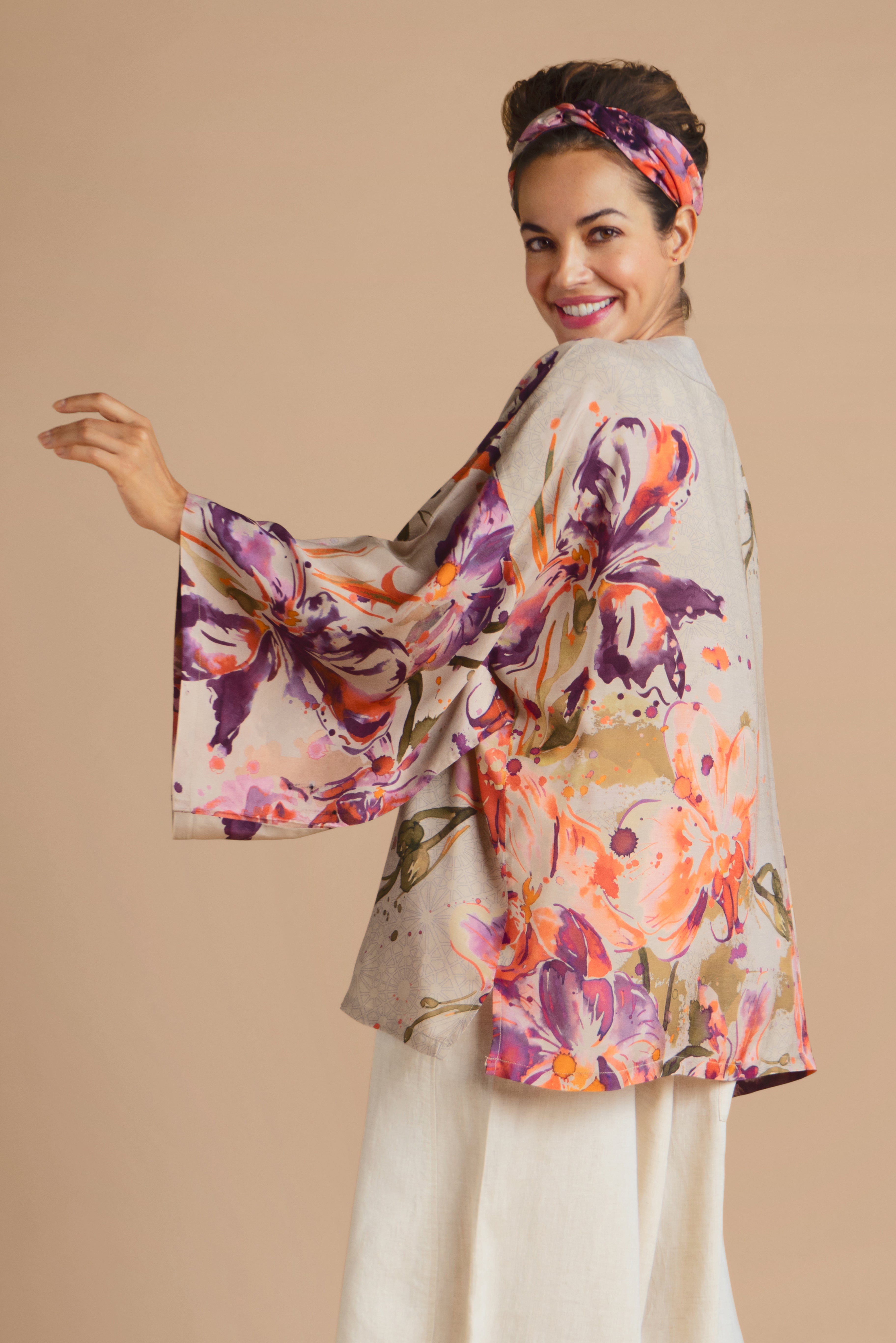 Floral print clearance kimono jacket