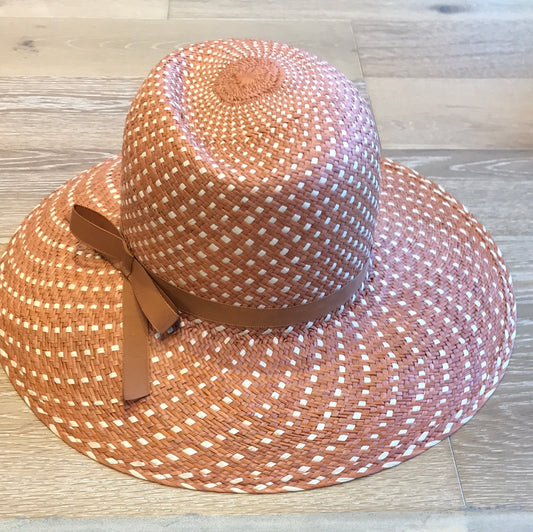 (55) Tan + Natural Dented Crown Sun Hat w Petersham Bow