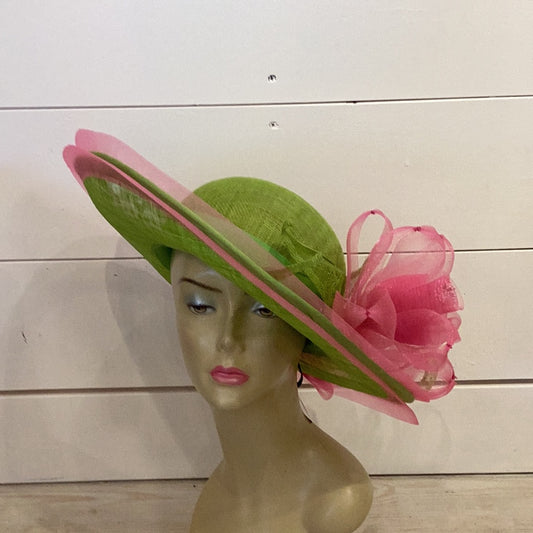 Hot Pink + Chartreuse Sinamay Derby Hat
