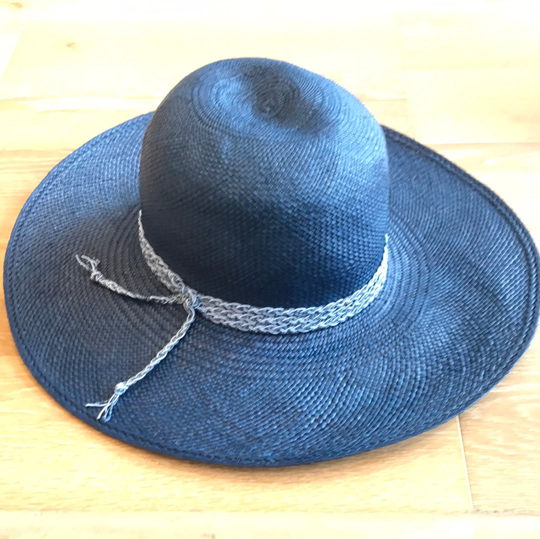 Navy Dented Crown Sun Hat w Braid Trim (55)